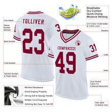 Load image into Gallery viewer, Custom White Maroon Mesh Authentic Throwback Football Jersey