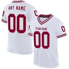 Load image into Gallery viewer, Custom White Maroon Mesh Authentic Throwback Football Jersey