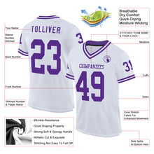 Load image into Gallery viewer, Custom White Purple Mesh Authentic Throwback Football Jersey