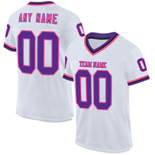 Load image into Gallery viewer, Custom White Purple Pink-Black Mesh Authentic Throwback Football Jersey