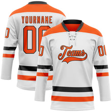 Load image into Gallery viewer, Custom White Orange-Black Hockey Lace Neck Jersey