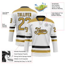 Load image into Gallery viewer, Custom White Old Gold-Black Hockey Lace Neck Jersey