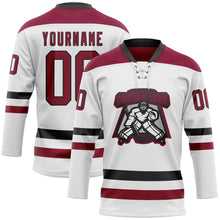 Load image into Gallery viewer, Custom White Maroon-Black Hockey Lace Neck Jersey