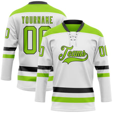 Load image into Gallery viewer, Custom White Neon Green-Black Hockey Lace Neck Jersey