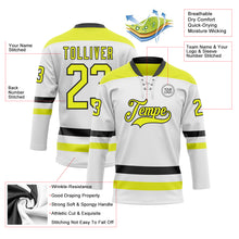 Load image into Gallery viewer, Custom White Neon Yellow-Black Hockey Lace Neck Jersey