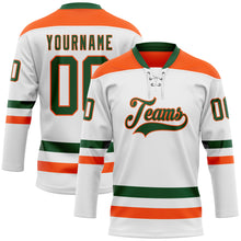 Load image into Gallery viewer, Custom White Green-Orange Hockey Lace Neck Jersey