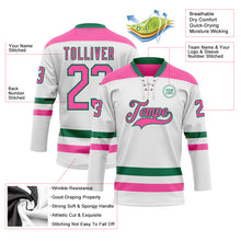 Load image into Gallery viewer, Custom White Pink-Kelly Green Hockey Lace Neck Jersey