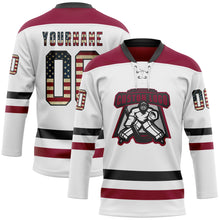 Load image into Gallery viewer, Custom White Vintage USA Flag Black-Maroon Hockey Lace Neck Jersey