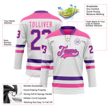 Load image into Gallery viewer, Custom White Purple-Pink Hockey Lace Neck Jersey