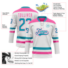 Load image into Gallery viewer, Custom White Teal-Pink Hockey Lace Neck Jersey