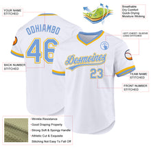 Load image into Gallery viewer, Custom White Light Blue-Gold Authentic Throwback Baseball Jersey