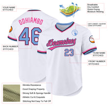 Load image into Gallery viewer, Custom White Light Blue Black-Pink Authentic Throwback Baseball Jersey