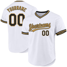 Load image into Gallery viewer, Custom White Black-Old Gold Authentic Throwback Baseball Jersey