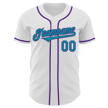 Load image into Gallery viewer, Custom White Teal-Purple Authentic Baseball Jersey