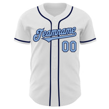 Load image into Gallery viewer, Custom White Light Blue-Navy Authentic Baseball Jersey
