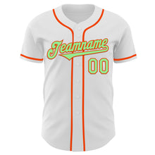 Load image into Gallery viewer, Custom White Pea Green-Orange Authentic Baseball Jersey