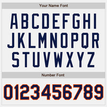 Load image into Gallery viewer, Custom White Orange Pinstripe Navy Authentic Baseball Jersey