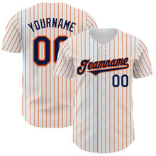Load image into Gallery viewer, Custom White Orange Pinstripe Navy Authentic Baseball Jersey