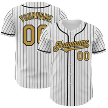 Load image into Gallery viewer, Custom White Black Pinstripe Old Gold Authentic Baseball Jersey