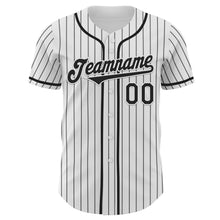 Load image into Gallery viewer, Custom White Black Pinstripe Black Authentic Baseball Jersey