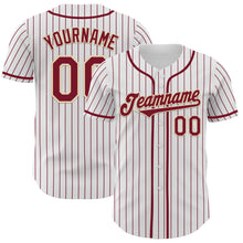 Load image into Gallery viewer, Custom White Crimson Pinstripe Cream Authentic Baseball Jersey