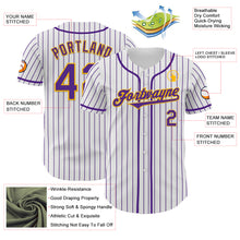 Load image into Gallery viewer, Custom White Purple Pinstripe Gold Authentic Baseball Jersey