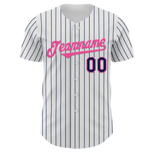Load image into Gallery viewer, Custom White Navy Pinstripe Pink Authentic Baseball Jersey