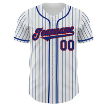 Load image into Gallery viewer, Custom White Royal Pinstripe Red Authentic Baseball Jersey