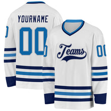 Load image into Gallery viewer, Custom White Blue Navy-Gray Hockey Jersey