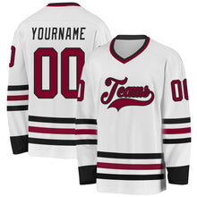 Load image into Gallery viewer, Custom White Maroon-Black Hockey Jersey