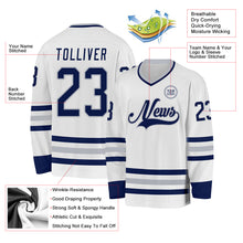 Load image into Gallery viewer, Custom White Navy-Gray Hockey Jersey