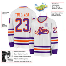 Load image into Gallery viewer, Custom White Purple-Orange Hockey Jersey