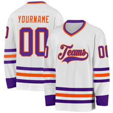 Load image into Gallery viewer, Custom White Purple-Orange Hockey Jersey