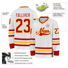Load image into Gallery viewer, Custom White Red-Gold Hockey Jersey
