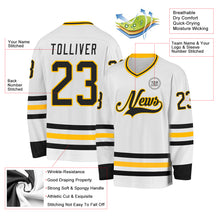 Load image into Gallery viewer, Custom White Black-Gold Hockey Jersey