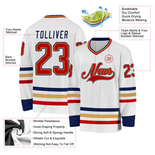 Load image into Gallery viewer, Custom White Red Old Gold-Navy Hockey Jersey