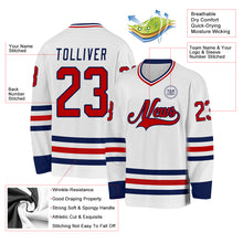 Load image into Gallery viewer, Custom White Red-Navy Hockey Jersey
