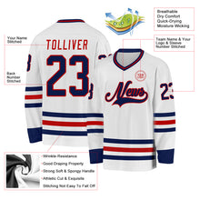 Load image into Gallery viewer, Custom White Navy-Red Hockey Jersey