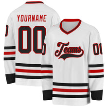 Load image into Gallery viewer, Custom White Black-Red Hockey Jersey