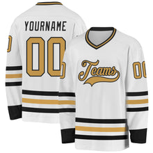 Load image into Gallery viewer, Custom White Old Gold-Black Hockey Jersey