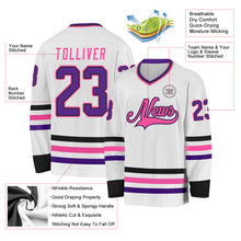 Load image into Gallery viewer, Custom White Purple Black-Pink Hockey Jersey