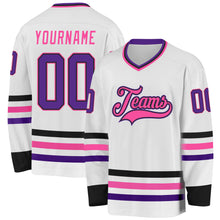 Load image into Gallery viewer, Custom White Purple Black-Pink Hockey Jersey