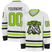 Load image into Gallery viewer, Custom White Neon Green-Black Hockey Jersey