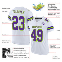Load image into Gallery viewer, Custom White Purple-Neon Green Mesh Authentic Football Jersey