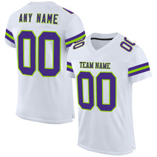 Load image into Gallery viewer, Custom White Purple-Neon Green Mesh Authentic Football Jersey