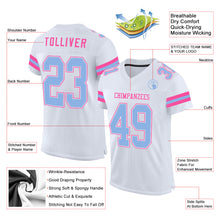 Load image into Gallery viewer, Custom White Light Blue-Pink Mesh Authentic Football Jersey