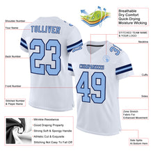 Load image into Gallery viewer, Custom White Light Blue-Navy Mesh Authentic Football Jersey
