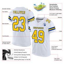 Load image into Gallery viewer, Custom White Yellow-Royal Mesh Authentic Football Jersey