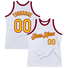 Load image into Gallery viewer, Custom White Gold-Maroon Authentic Throwback Basketball Jersey