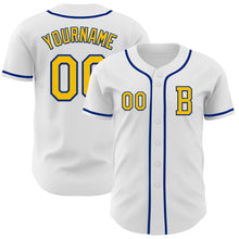 Load image into Gallery viewer, Custom White Yellow-Royal Authentic Baseball Jersey